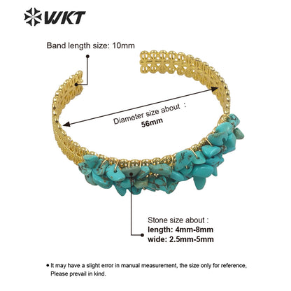 WT-B571 Amazing Tiny Crack Gold Wire Wrapped Stone Bangle Fashion Women Gold Electroplated Tiny Birthday Stone Bangles