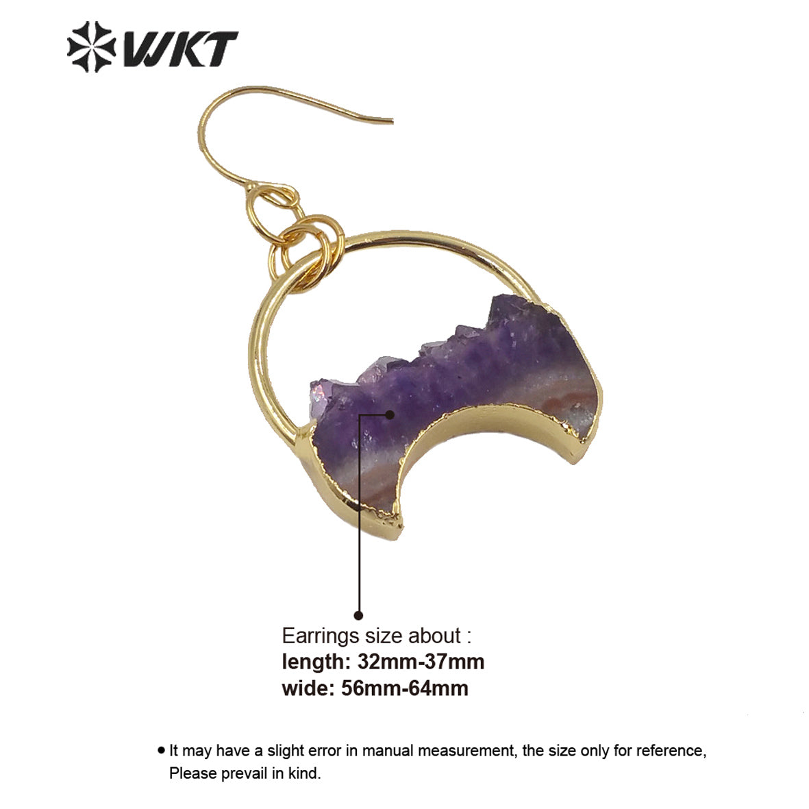 WT-E610 New Design Natural Crescent Amethyst Earring Fashion Charm Jewelry Amethyst Earring Gift for Women