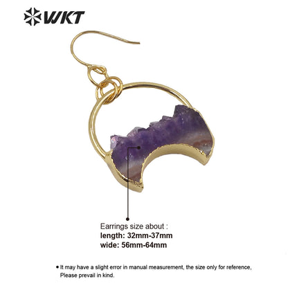 WT-E610 New Design Natural Crescent Amethyst Earring Fashion Charm Jewelry Amethyst Earring Gift for Women