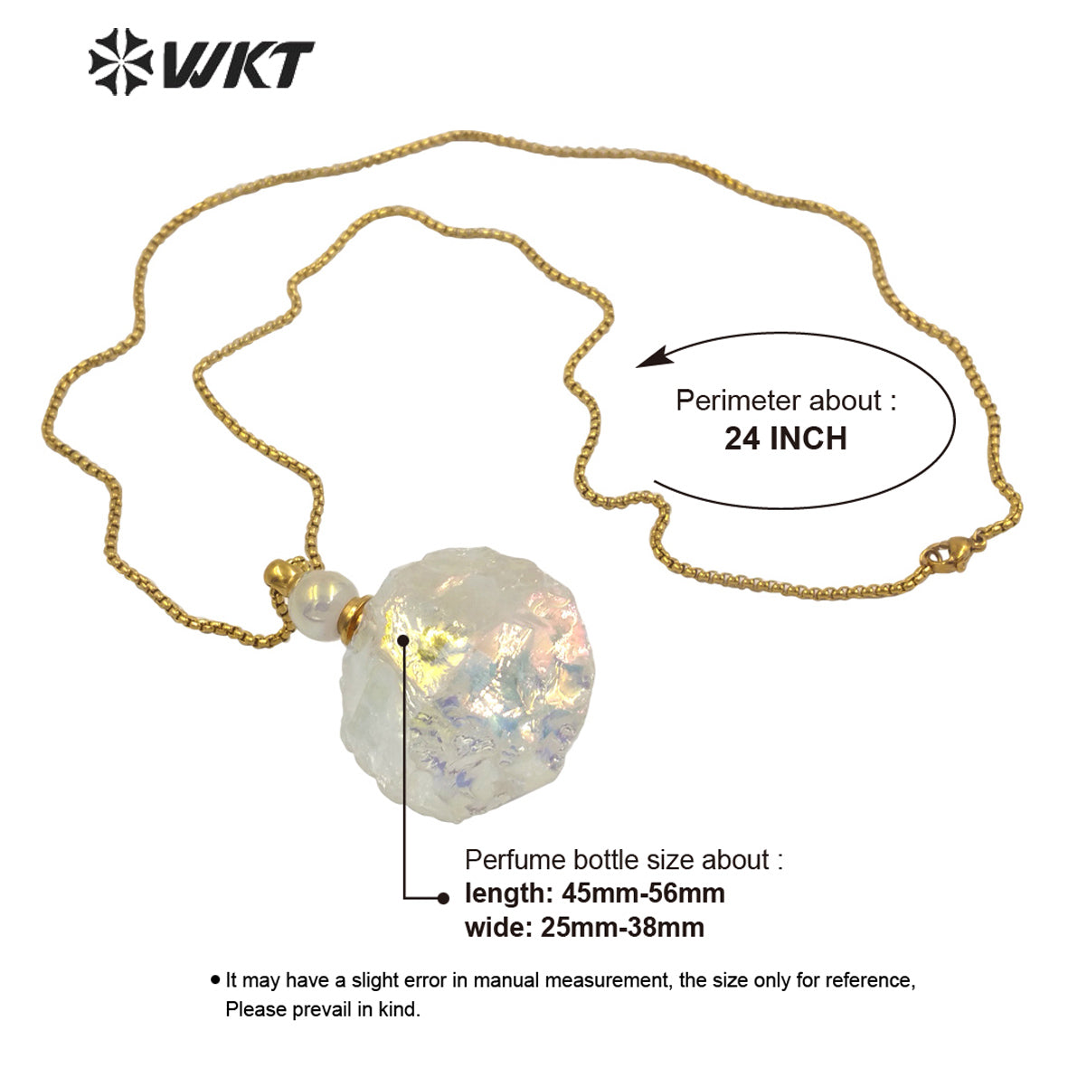 WT-N1272 Amazing Precious Energy Hammer Raw Crystal Stone Essential Oil Bottle Necklace Lucky Raw Stone Necklace for Perfume