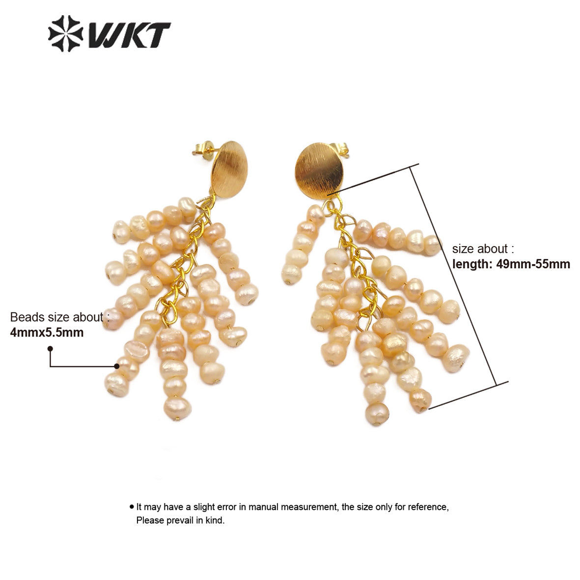 WT-E553 New Design Irregular Shape Pearl Earring With Pearls Strung in Tassels Size Jewelry Natural Freshwater Pearl Earring