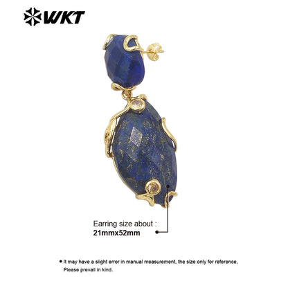 WT-E751 Wholesale New Gorgeous Precious Natural Gemstone Made With Claw Setting Amazonite Rose Quartz Dangle Stone Earrings
