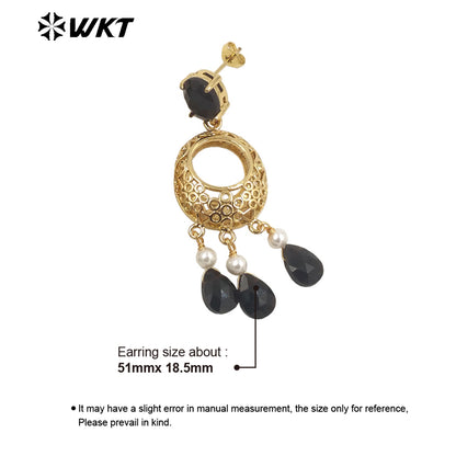 WT-E721 Amazing Excellent Tiny Drop Dangle Earrings Fashion Gold Plated Long Statement Drop Stone Earrings for Women Gift
