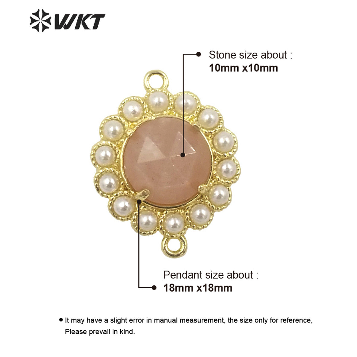 WT-PC005 Wholesale Fashion Gold Plated Double Loops Round Stone With Shell Pearl Around With Claw Setting Connector Findings
