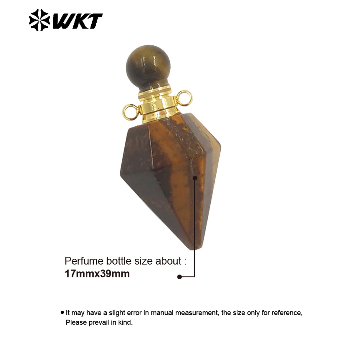WT-P1983 Wholesale Fashion 18K Gold Plated Stainless Steel Double Loops Bullet Point Natural Quartz Perfume Bottle Pendant
