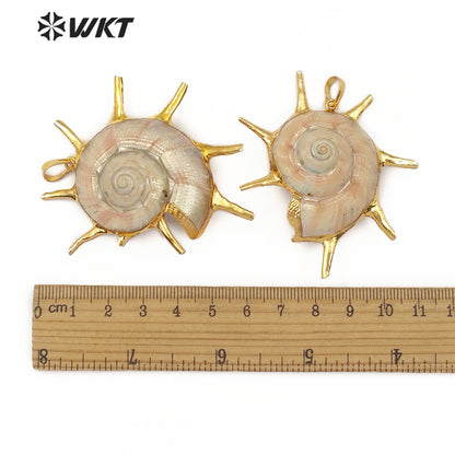 WT-JP134 Wonderful Fashion 18K Gold Electroplated Natural Trumpet Shell Pendant For Women Necklace Earrings DIY Making