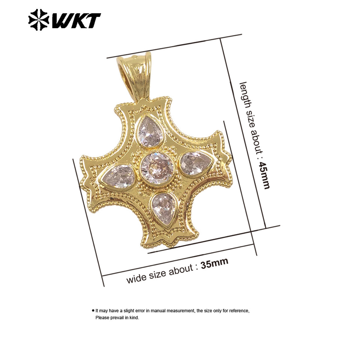 WT-P2118 Newest Product Gold Plated Yellow Brass And Zircon Cross Shape Metal Pendant For Friends Jewelry Present Design