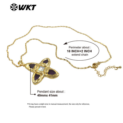 WT-JN363 Hot Sale Delicate Gold Plated Tiger Eye Natural Gemstones And Pearl Cross Pendants Necklace For Ladies Daily Match