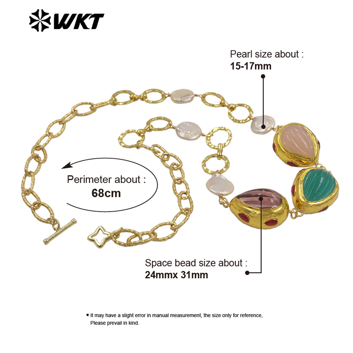 WT-JN372 Exquisite 18K Gold Plated Natural Pearl And Three Colors Glaze Pendants Necklace As Lady Unique Jewelry Accessory