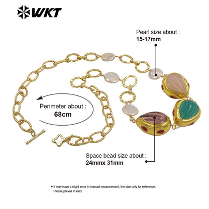 WT-JN372 Exquisite 18K Gold Plated Natural Pearl And Three Colors Glaze Pendants Necklace As Lady Unique Jewelry Accessory