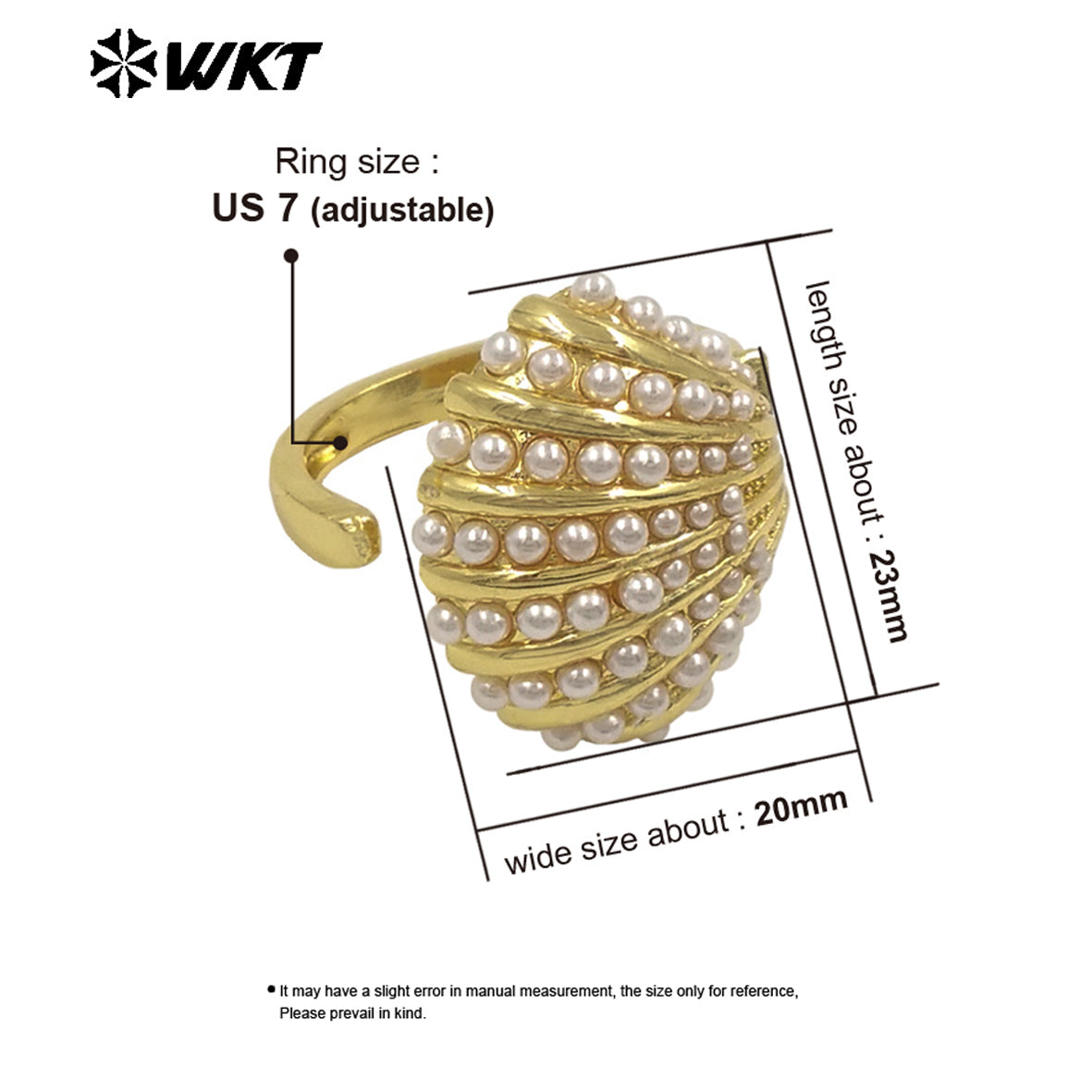 WT-MPR163 Wholesale Luxury Delicate Gold Plated Artificial Pearl Metal Shell Shape Ring For Lady Wedding Wearing Jewelry
