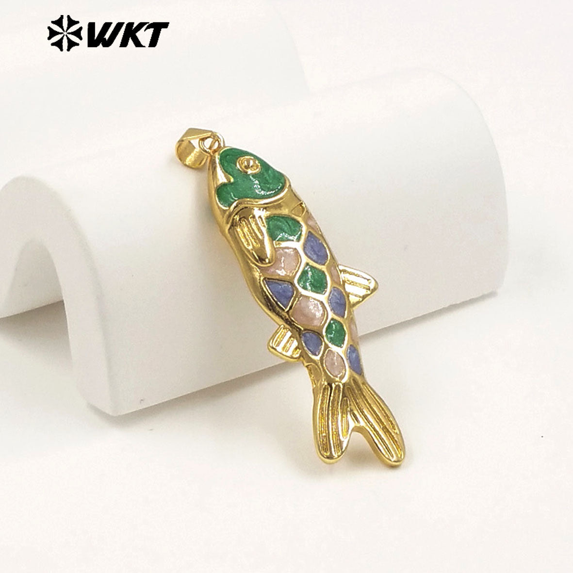 WT-MP330 Trendy Interesting Gold Plated Yellow Brass With Drop Oil Fish Shape Pendants For Women Necklace DIY Decoration