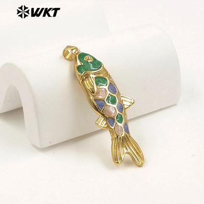 WT-MP330 Trendy Interesting Gold Plated Yellow Brass With Drop Oil Fish Shape Pendants For Women Necklace DIY Decoration