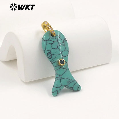 WT-P2138 New Design Zircon And Natural Gemstones Little Fish Charms Pendants For Lovely Style Jewelry Making Decoration