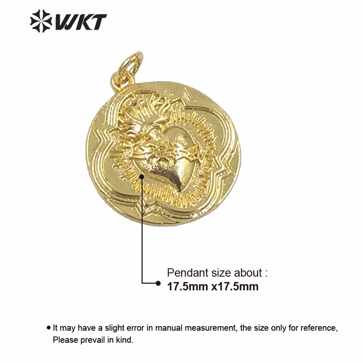 WT-MP182 Full Gold Electroplated Round Flower Shape Coin Pendant Unique Design Religious Heart Medals Pendant