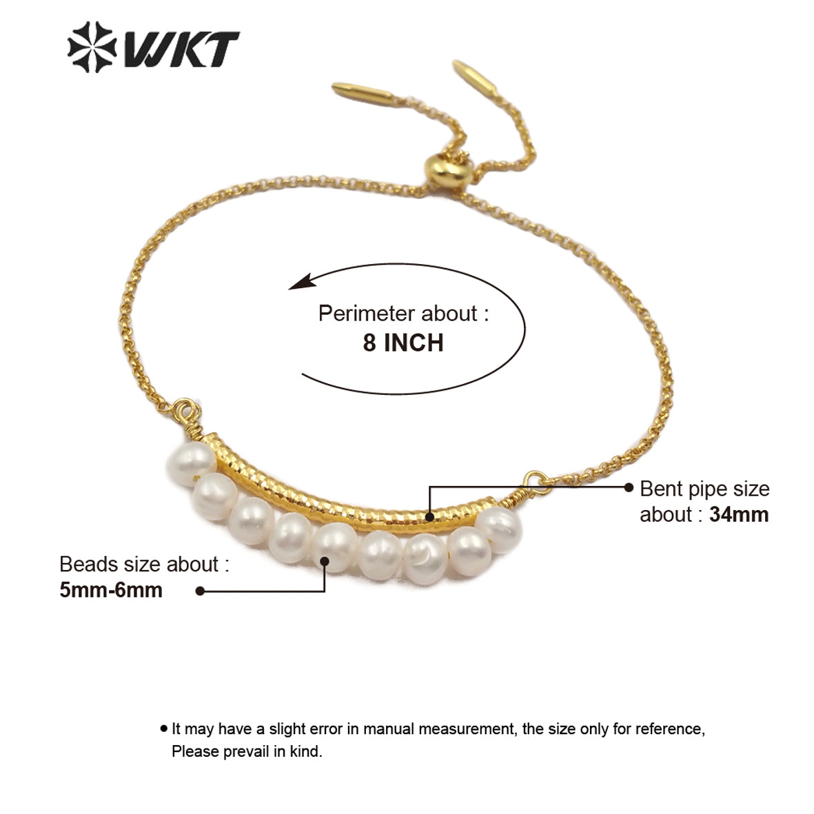 WT-B481 Wholesale Jewelry Pearls Strung in Bends Gold Bracelet Natural Freshwater Pearl Adjustable Bracelet Rose Gold Bracelet