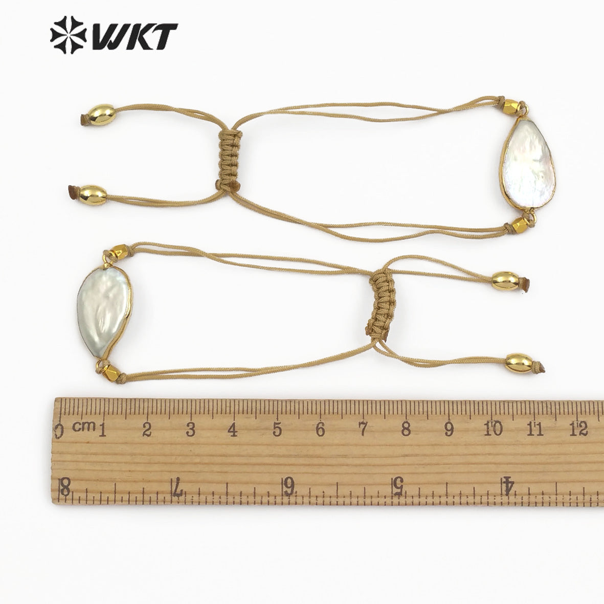 WT-B447 Handmade Pearl Bracelet Teardrop Shape Pendant With Gold Trim Rope Adjustable Jewelry Natural Freshwater Pearl Bracelet