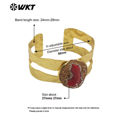 MPB104 WKT Unique Special Design Bohemian Vintage Natural Red Coral With Rhinestone Pave Gold Women Bangle