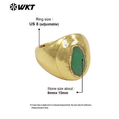WT-R575 Wholesale Boutique Simple Design 18K Gold Plated Natural Green Jade Stone Women Ring For Daily Wearing Jewelry