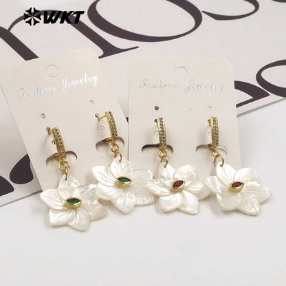 WT-MPE181 Elegant Style Colorful Zircon And Natural Shell Hand Carved Flower Shape Pendant Earrings As Lady Trendy Jewelry