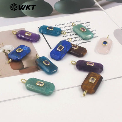 WT-P2084 Unique Colorful Zircon And Natural Gemstone Faceted Geometric Gold Pendants As Necklace Jewelry Design Accessory