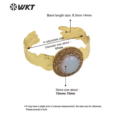 WT-B627 INS Trendy Gold Rhinestone Bangle Women 18k Gold Plated Round Stone Bangle Europe Boho Opening Stone Bangle