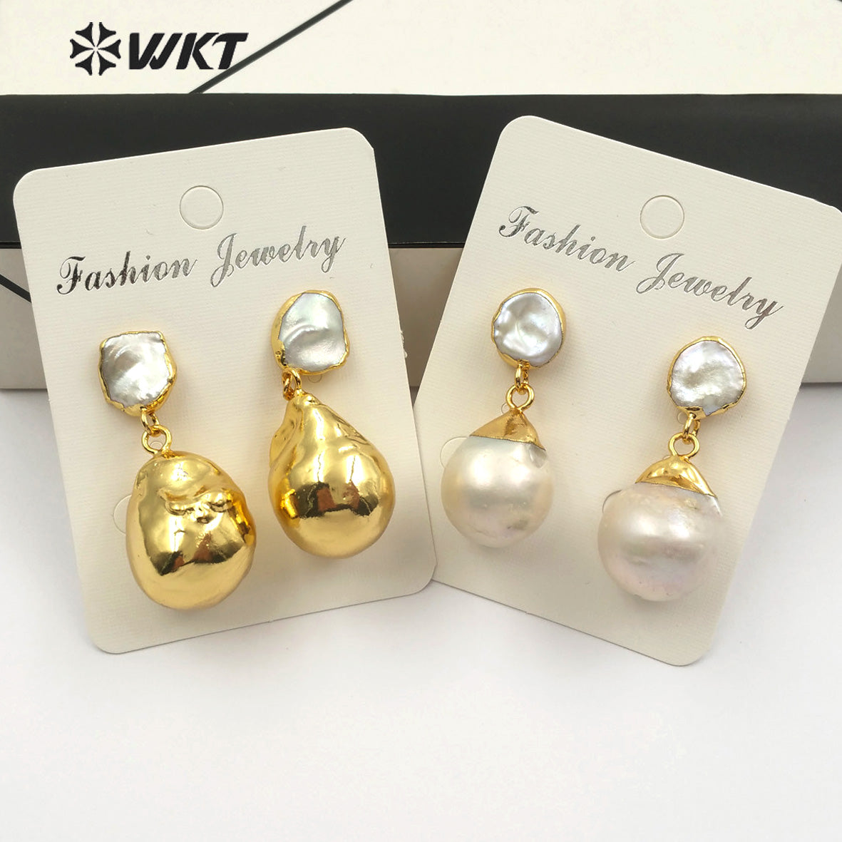 WT-E487 Bridal Wedding Jewelry White Pearl Earring or Gold Dipped Pearl Earring Jewelry Random Shape Baroque Pearl Earring