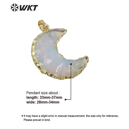 WT-P1570 Wholesales Gold Electroplated Natural Hammer Raw Opal Stone Moon Pendant Hot Gold Natural Crescent Moon Opal Pendants