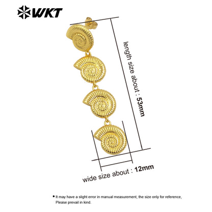 WT-E763 Wholesale New Products 18K Gold Plated and Silver Conch Shell Shape Long Earrings for Women Suitable for Beach Vacations