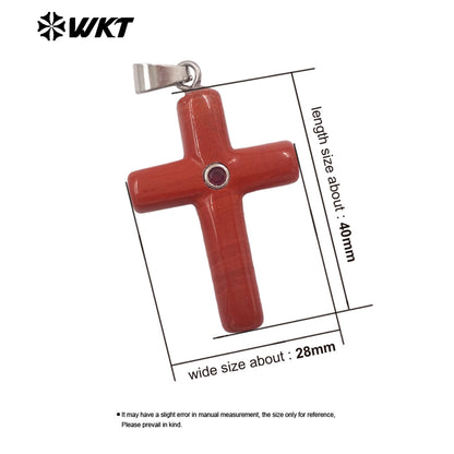 WT-P2070 Religious Style Silver Plated Zircon And Multi Natural Gemstones Cross Pendants As Boy Girl Handmade Jewelry Making