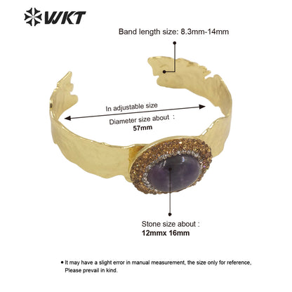 WT-B628 Europe Colorful Precious Gemstone Opening Bangle with Rhinestone Setting Women Oval Amethyst Stone Bangle