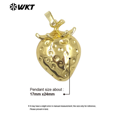 WT-JFE149 Fruit Series Strawberry Pendant Yellow Brass With Drop Oil Full Gold Plated for Jewelry Making Accessories Wholesale