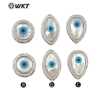 WT-MP203 WKT Exclusive Fashion 18k Real Gold Plated Micro Pave Cubic Zircon Setting White Shell Eye Pendant in Horseeye Shape