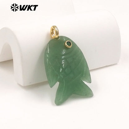 WT-P2137 Hot Sale Multi Natural Gemstones Setting In Zircon Gold Fish Shape Pendants As Women Fashion Necklace Accessories