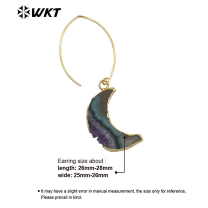 WT-E666 Crescent Shape Natural Stone Amethyst Earrings Women Jewelry 18k Gold Plated Earrings Stone Earring