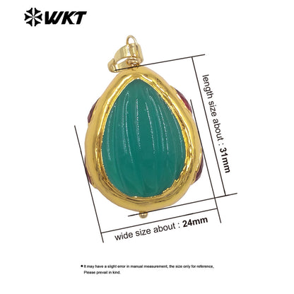 WT-P2071 Wonderful 18K Gold Electroplated Colorful Glaze Hand Carved Waterdrop Shape Pendants For Women Necklace DIY Making