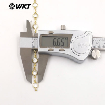 WT-BC279 Factory Wholesale Yellow Brass Gold Electroplated And Round Crystal Link Chains As Trendy Handmade Necklace Findings