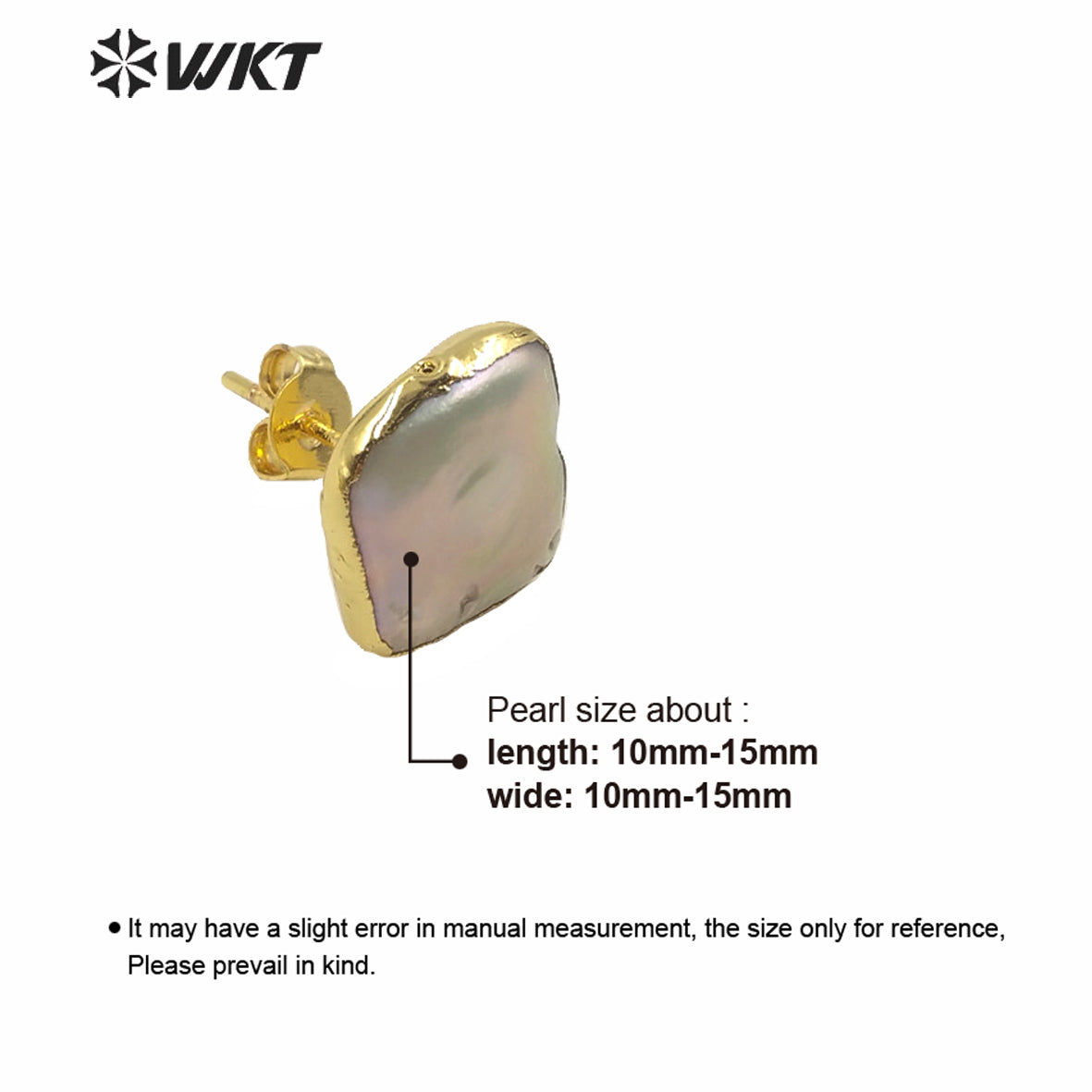 WT-MPE027 Wholesale Natural Freshwater square Pearl Studs Lady Fashion Gold Filled Real White Pearl Earrings Studs Gift Studs