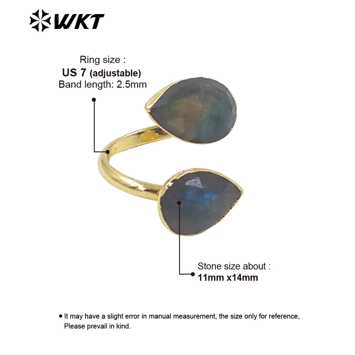 WT-R402 Adorable Labradorite Sun Stone Natural Stone Adjustable Ring Surface Smooth Unblemished Gemstone Ring