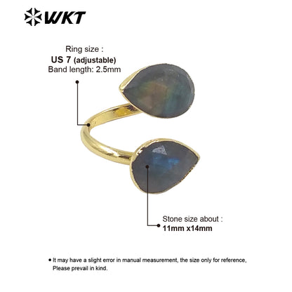 WT-R402 Adorable Labradorite Sun Stone Natural Stone Adjustable Ring Surface Smooth Unblemished Gemstone Ring