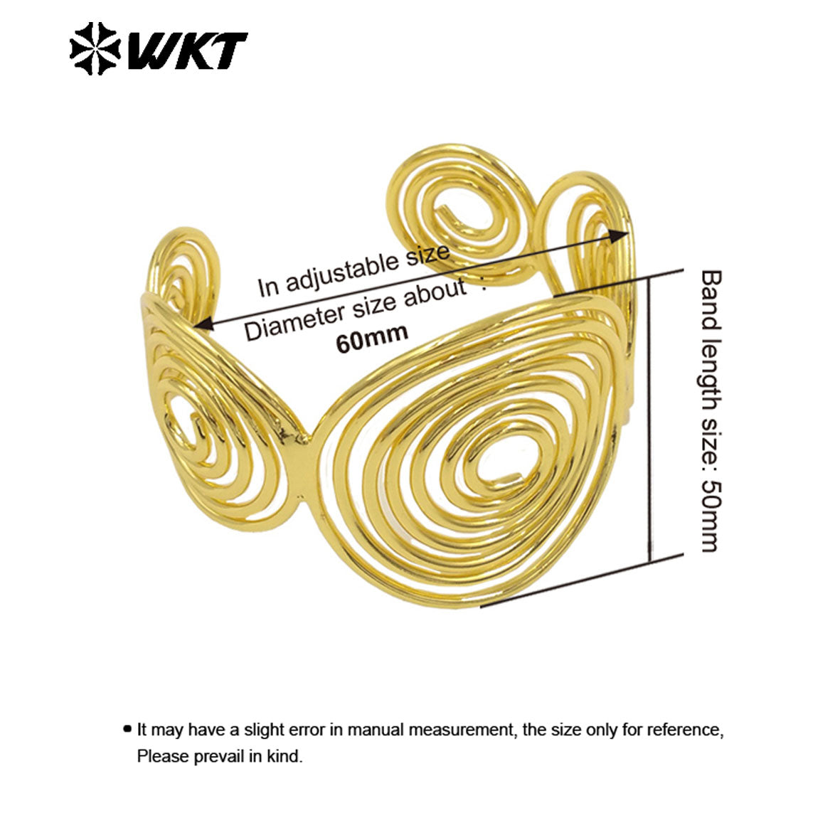 WT-B687 Stylish Unique 18K Gold Plated Hollow Ring Patchwork Mosquito Coil Shape Ripple Bracelet for Women Jewelry Accessories