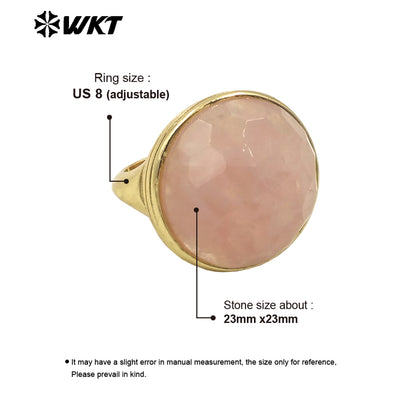 WT-R514 Wholesale New Design Big Round Natural Jade Spring Bright Color Women Gold Ring in Adjustable