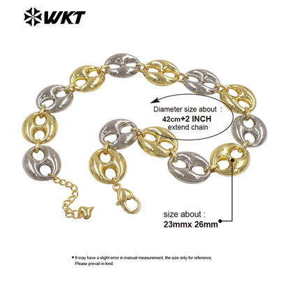 WT-JFN65 Amazing Gold And Silver Plated Metal Yellow Brass Pig Nose Shape Chain Necklace For Female Party Matching Jewelry