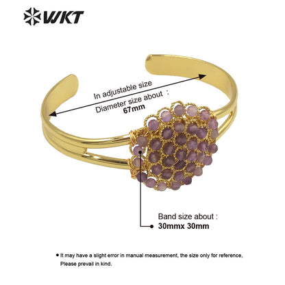 WT-B642 WKT Lovely Fashion Design Trendy Gift for Women Gemstone 18k Plating C Shaped Natural Colorful Gemstone Bracelets