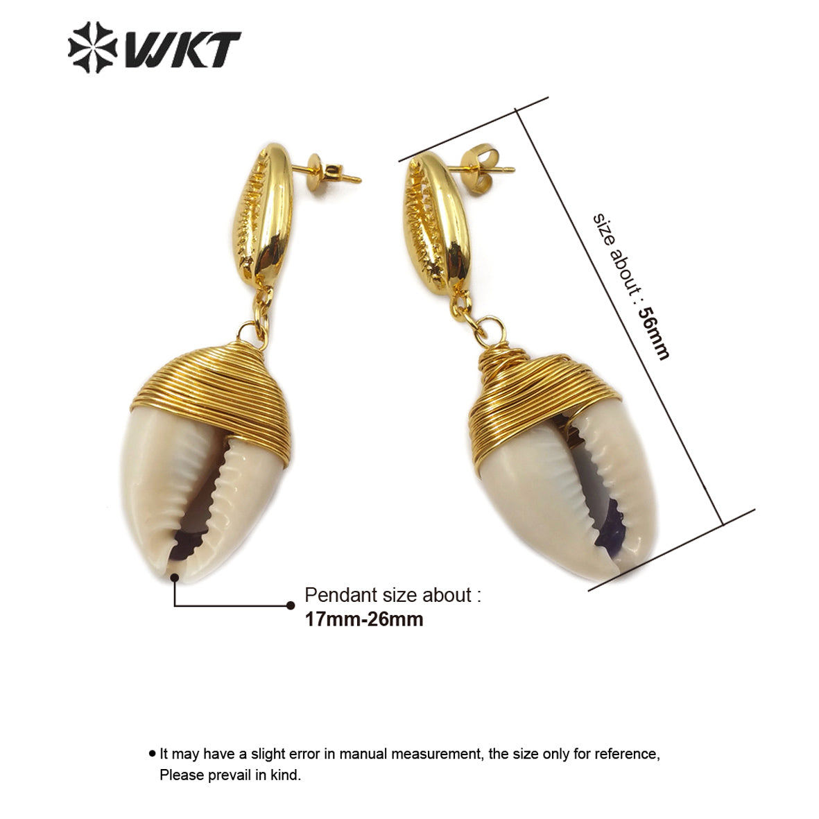 WT-E575 Wholesale Natural Cowrie Earring With Gold Electroplated Wire Wrapping Fashion Women Charm Cowrie Earring