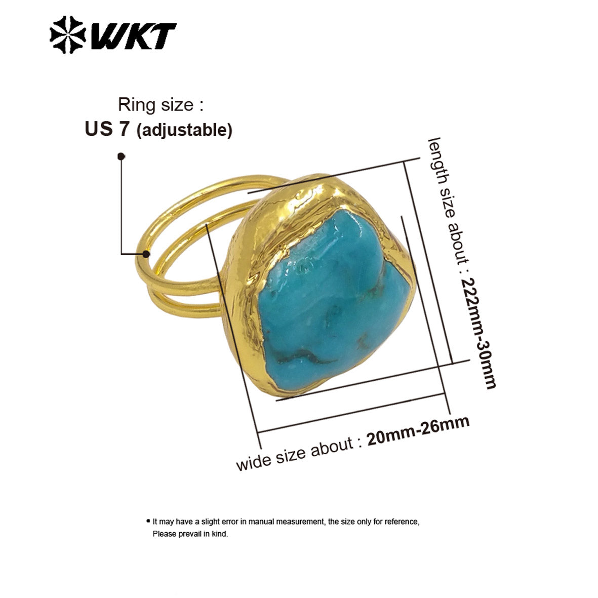 WT-R579 Vintage Fashion Gold Plated Natural Green Turquoise Irregular Stone Women Rings As Dance Party Wearing Jewelry
