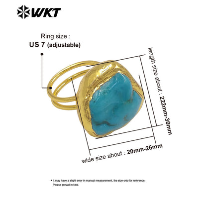 WT-R579 Vintage Fashion Gold Plated Natural Green Turquoise Irregular Stone Women Rings As Dance Party Wearing Jewelry