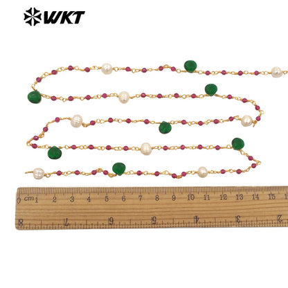 WT-RBC239 Wholesale New Handmade Wire Wrapped Natural Gemstone Beads DIY Jewelry Chain for Necklace Design