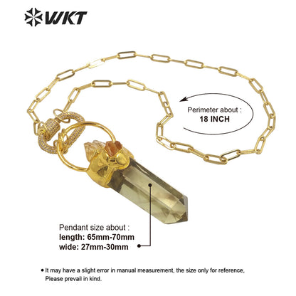 WT-N1273 Unique Gold Electroplated Yellow Crystal Stone Big Pendant Necklace Women Chunky Citrine Raw Stone Necklace