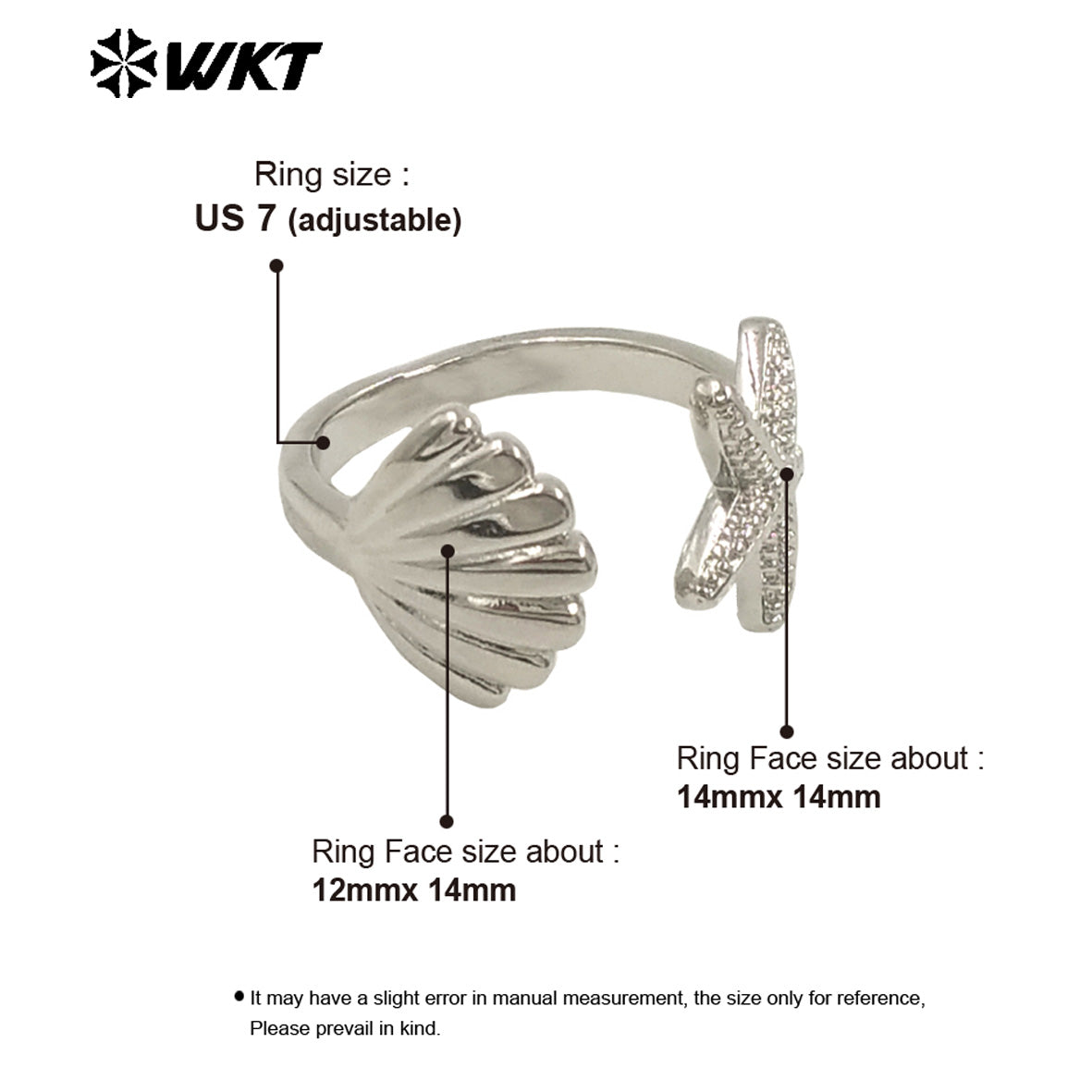 WT-R554 Sea Creative Personality 18K Gold Plated Adjustable Starfish Shell Shape Summer Ring for Hot Girls As Daily Decoration